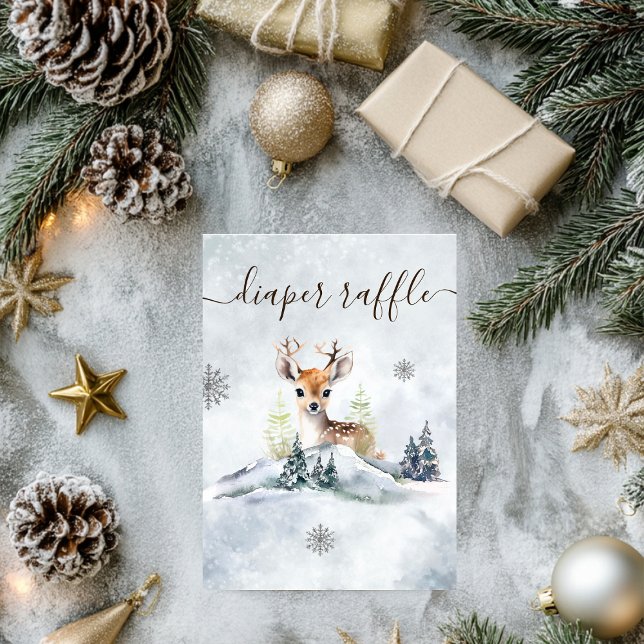 Winter Forest Baby Deer Baby Shower Diaper Raffle Enclosure Card (Winter Forest Baby Deer Baby Shower Diaper Raffle Enclosure Card)