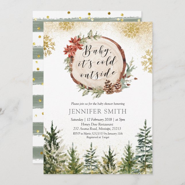 Winter Forest Baby Its Cold Outside Baby Shower Invitation (Front/Back)