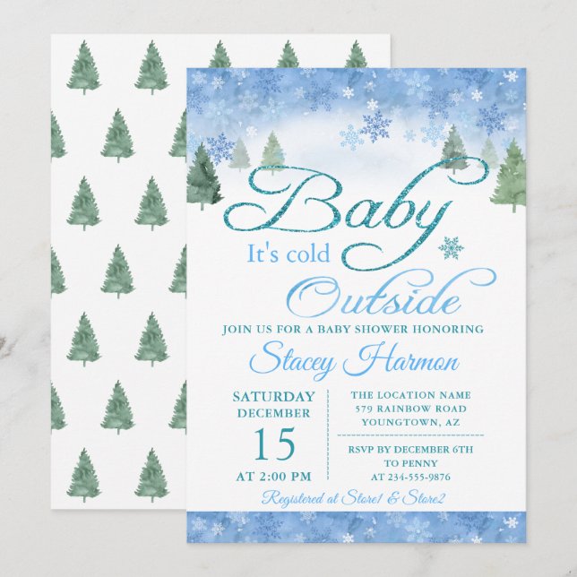 Winter Forest Baby Its Cold Outside Baby Shower Invitation (Front/Back)