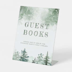 Winter Forest Baby Shower Books for Baby Pedestal Sign