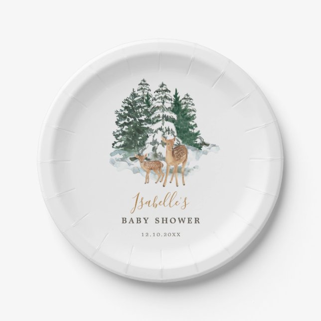 Winter Forest Baby Shower Paper Plate (Front)