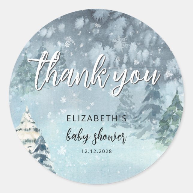 Winter Forest Baby Shower Sticker (Front)