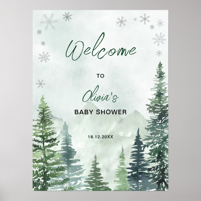 Winter Forest Baby Shower Welcome Poster (Front)