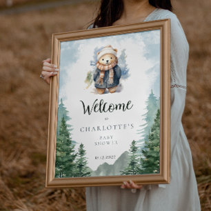 Winter Forest Bear Baby Shower Welcome Poster