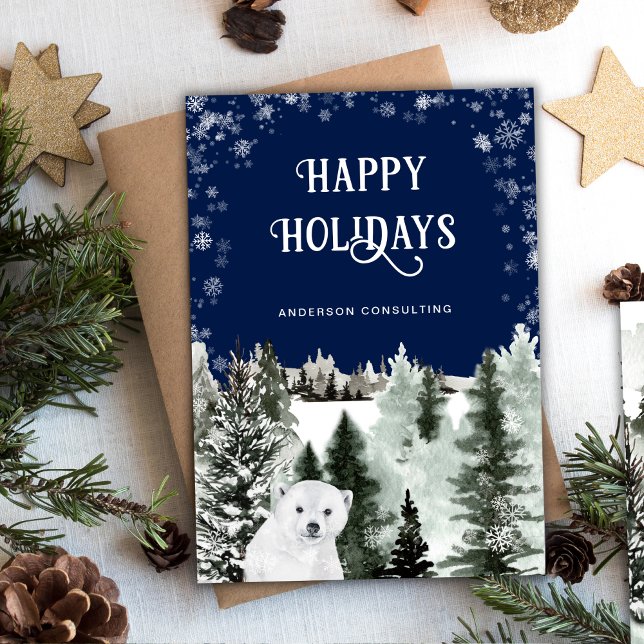 Winter Forest Bear Business Holiday Card (Creator Uploaded)