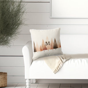 Winter Forest Beige Watercolor Monogram Cushion