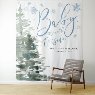 Winter Forest Blue Baby It's Cold Outside Backdrop Tapestry