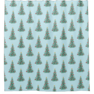Winter Forest Blue Christmas Tree pattern Shower Curtain