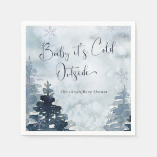 Winter forest blue it's cold outside baby shower napkin