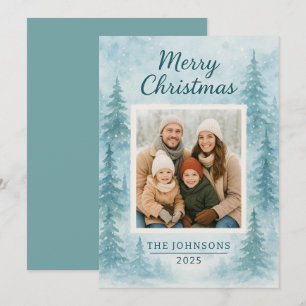 Winter Forest Blue One Photo Christmas Card