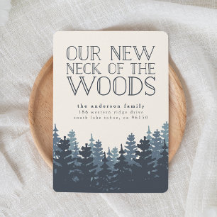 Winter Forest Blue Pine Tree Moving Announcement