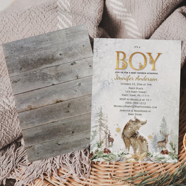 Winter Forest Boy Country Wolf Deer Baby Shower Invitation (Creator Uploaded)