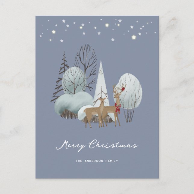 Winter Forest Buck Doe Merry Christmas Holiday Postcard (Front)
