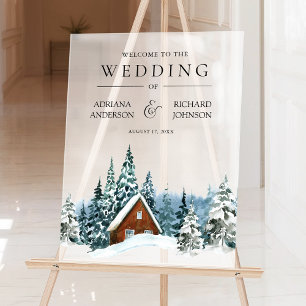 Winter Forest Cabin Lodge Wedding Welcome Acrylic Sign