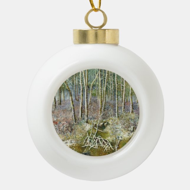 winter forest ceramic ball christmas ornament (Front)