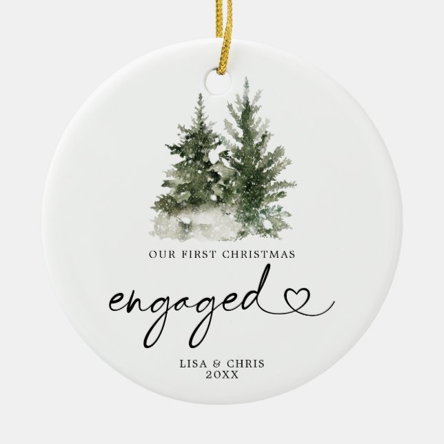 Winter Forest Christmas Engaged Ornament Gift (Front)