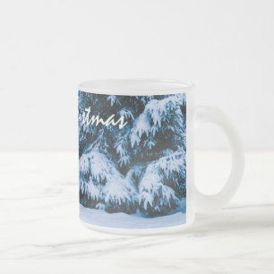 Winter Forest Christmas Tree Frosted Glass Coffee Mug