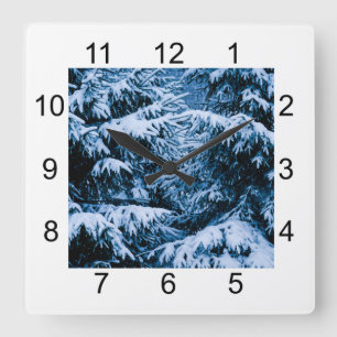 Winter Forest Christmas Tree Square Wall Clock