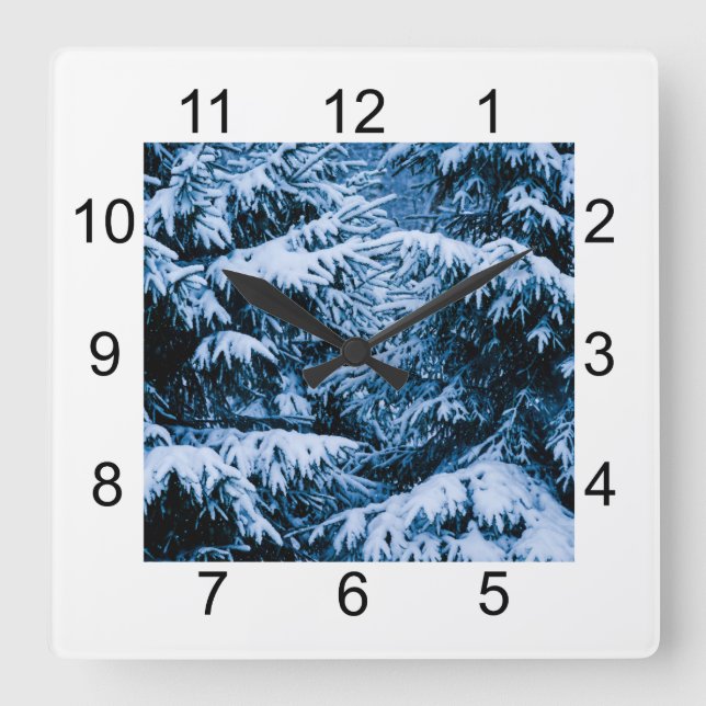 Winter Forest Christmas Tree Square Wall Clock (Front)