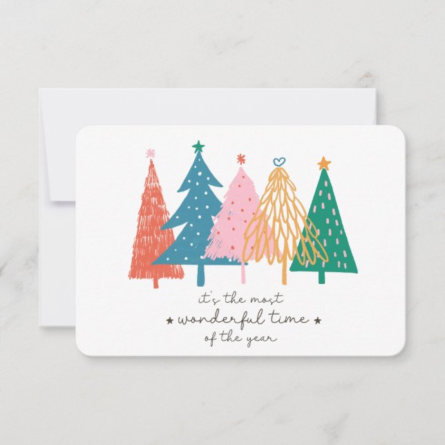 Winter Forest Colourful Doodle Pine Trees Christma Card (Front)