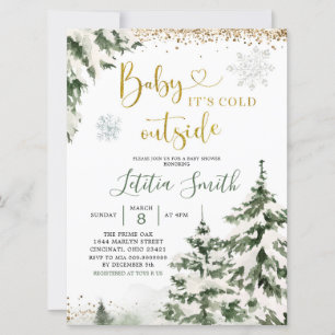 Winter Forest Conifer Tree Baby Shower Invitation