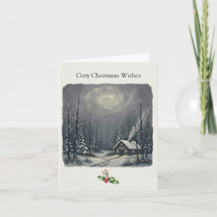 Winter Forest Cottage Cardinal Sweet Serene   Holiday Card