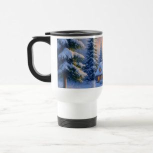 Winter Forest Cottage Travel Mug – Snowy Pine Tree