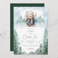 Winter Forest Cute Bear Baby Shower Invitation