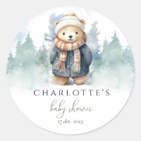 Winter Forest Cute Bear Baby Shower Sticker