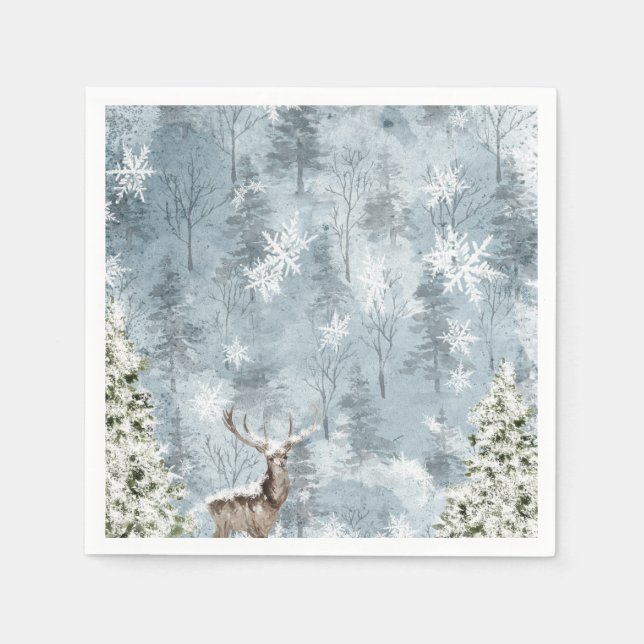 Winter Forest Deer and Snowflakes Napkin (Front)