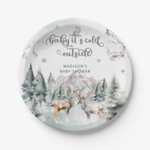 Winter Forest Deer Baby Shower Paper Plat Paper Plate