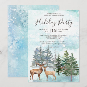 Winter Forest deers snowy woodland Holiday Party Invitation