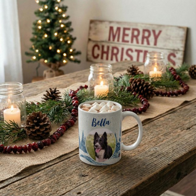 Winter Forest Dog Photo and Name Coffee Mug (Creator Uploaded)