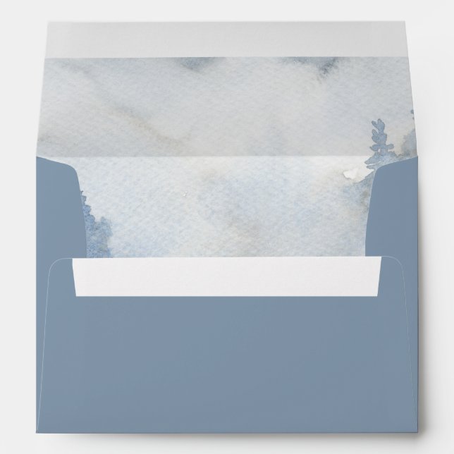 Winter Forest Dusty Blue Watercolor Wedding   Envelope (Back (Bottom))