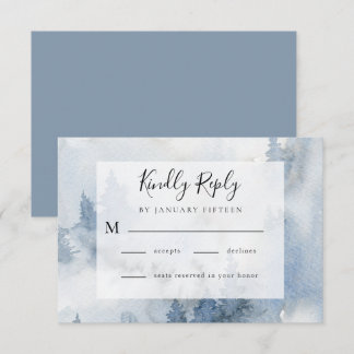 Winter Forest Dusty Blue Watercolor Wedding   RSVP Card