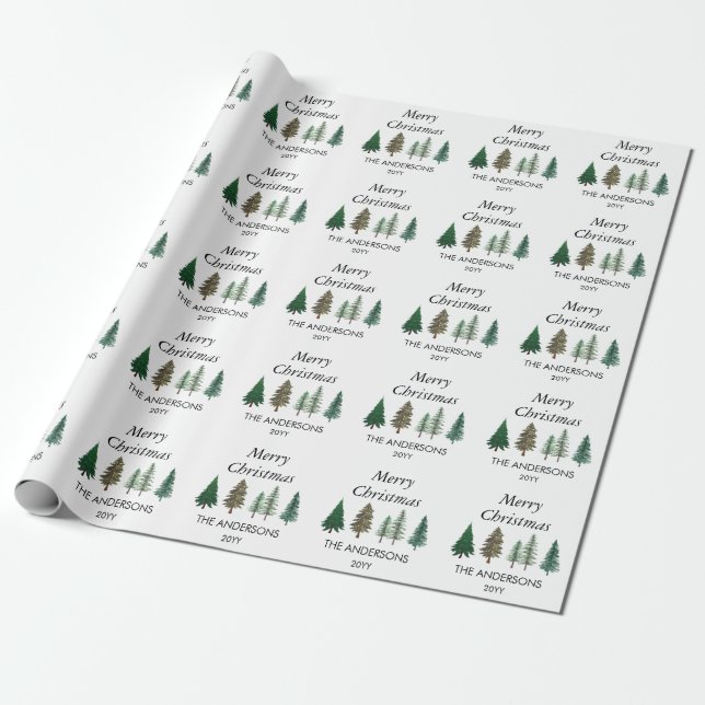 Winter Forest Elegant Pine Trees Christmas  Wrapping Paper (Unrolled)