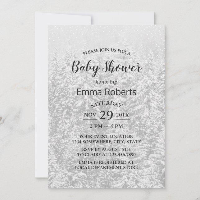 Winter Forest Elegant Snow White Baby Shower Invitation (Front)