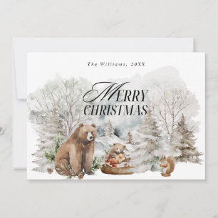 Winter Forest Elegant Watercolor Merry Christmas Holiday Card