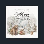 Winter Forest Elegant Watercolor Merry Christmas Napkin<br><div class="desc">Floral Deer Elegant Watercolor Merry Christmas Holiday Card</div>