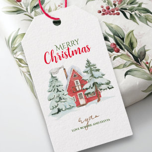 Winter Forest Farmhouse Red Barn Rustic Christmas  Gift Tags