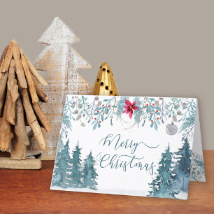 Winter Forest Foliage Elegant Script Holiday Card