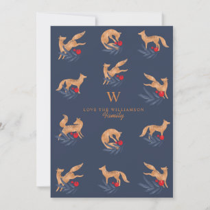 Winter Forest Foxes & Festive Foliage Monogram Holiday Card