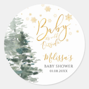 Winter Forest Gold It's Cold Outside Baby Shower Classic Round Sticker