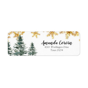 Winter Forest Gold Snowflake Address Label