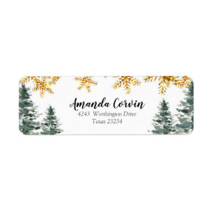 Winter Forest Gold Snowflake Address Label