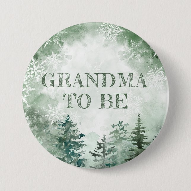 Winter forest grandma to be baby shower 7.5 cm round badge (Front)
