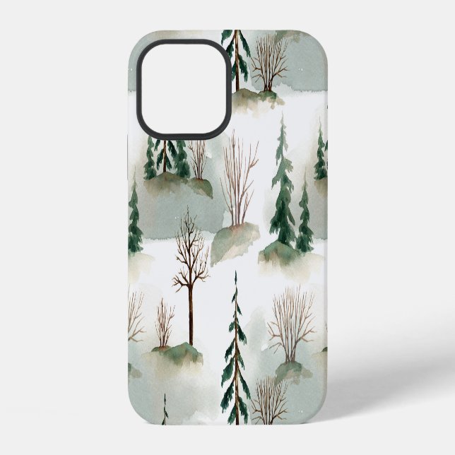 Winter Forest: Hand-Drawn Green Blur iPhone Case (Back)