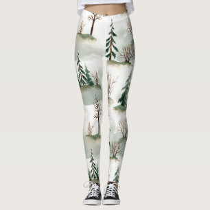 Winter Forest: Hand-Drawn Green Blur Leggings