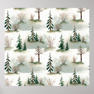 Winter Forest: Hand-Drawn Green Blur Poster