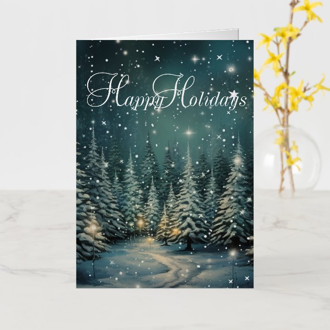 Winter Forest Holiday Card (Yellow Flower)